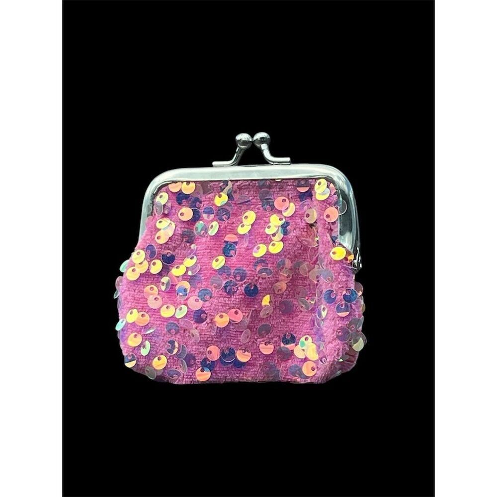 Pink Sequin Coin Purse with Snap Closure for Women or Girls​